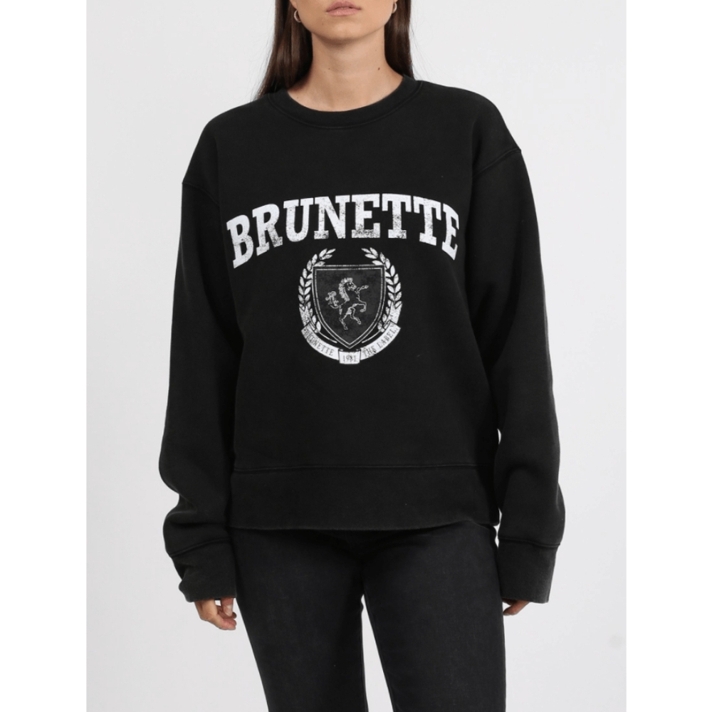 BRUNETTE The Label "BRUNETTE" Distressed Varsity Sweatshirt
